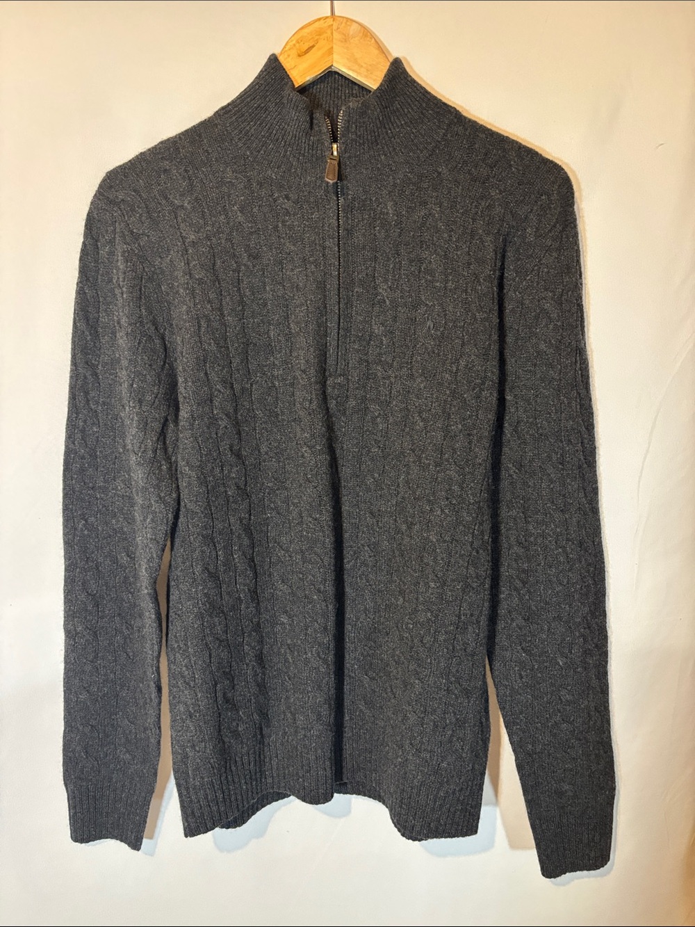 Men's Charcoal Gray Half-Zip Cable Knit Sweater